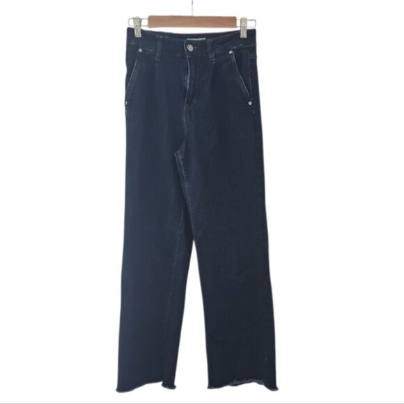 Oat New York High-Waisted Straight-Leg Jeans Sz 4/27 Raw Hem Chic Casual Denim - Picture 1 of 16